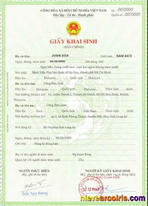 Vietnam birth ceetificate